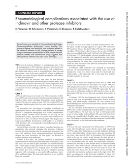 Rheumatological Complications Associated with the Use of Indinavir and Other Protease Inhibitors