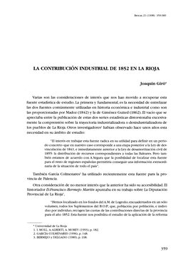 La CONTRIBUCIÓN INDUSTRIAL DE 1852 EN La RIOJA