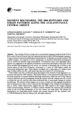 Segment Boundaries, the 1894 Ruptures and Strain Patterns Along the Atalanti Fault, Central Greece