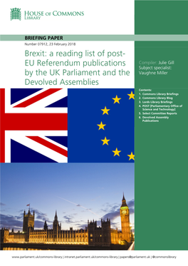 A Reading List of Post-EU Referendum Publications by the UK Parliament and the Devolved Assemblies