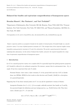 Balanced Line Bundles and Equivariant Compactifications of Homogeneous Spaces Brendan Hassett1, Sho Tanimoto1, and Yuri Tschinke