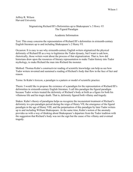 Wilson 1 Jeffrey R. Wilson Harvard University Stigmatizing