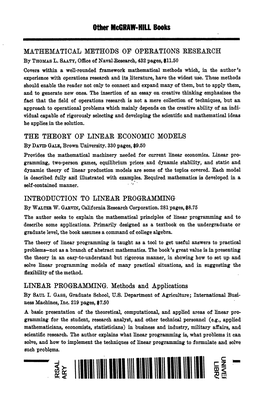 An Algorithm for Integer Solutions to Linear Programs, 269 Ralph E