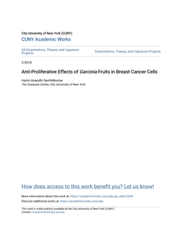 Anti-Proliferative Effects of <I>Garcinia</I>