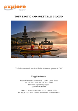 Tour Exotic and Sweet Bali Giugno