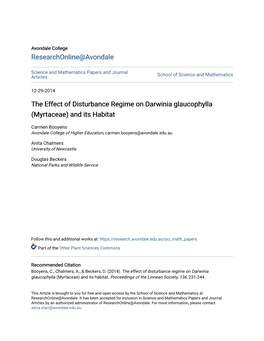 The Effect of Disturbance Regime on Darwinia Glaucophylla (Myrtaceae) and Its Habitat