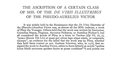 The Ascription of a Certain Class of Mss. of the De Viris Illustribus of the Pseudo-Aurelius Victor