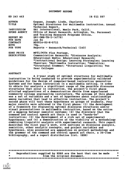 Optimal Structures for Multimedia Instruction. Annual Technical Report. INSTITUTION SRI International, Menlo Park, Calif