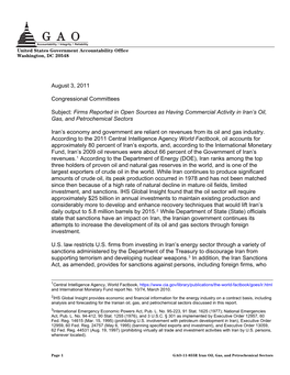 GAO-11-855R Firms Reported in Open Sources As Having Commercial Activity in Iran's Oil, Gas, and Petrochemical Sectors