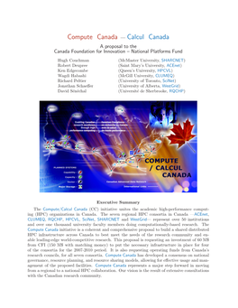 Compute Canada — Calcul Canada a Proposal to the Canada Foundation for Innovation – National Platforms Fund