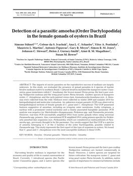 Detection of a Parasitic Amoeba (Order Dactylopodida) in the Female Gonads of Oysters in Brazil