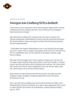 Imorgon Kan Lindberg Få Fira Dubbelt