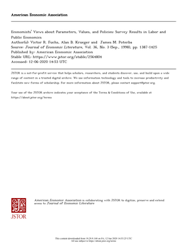 Economists' Views About Parameters, Values, and Policies: Survey Results in Labor and Public Economics Author(S): Victor R