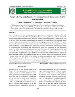 Factors Affecting Land Allocation for Maize Cultivars in Lalmonirhat District of Bangladesh S Alam1, MS Kowsari2, NY Chowdhury3, MM Islam4, S Haque1