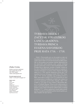 Tvrđava Princa Eugena Savojskog Prije Rata 1716. – 1718