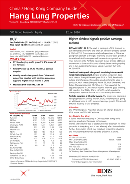 Hang Lung Properties Version 10 | Bloomberg: 101 HK EQUITY | Reuters: 101.HK Refer to Important Disclosures at the End of This Report