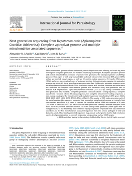 Next Generation Sequencing from Hepatozoon Canis (Apicomplexa