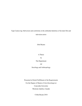 Type Cast(E)-Ing: Subversion and Conformity in the Embodied Identities of Fat Male Film And