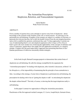 Skepticism, Retortion, and Transcendental Arguments