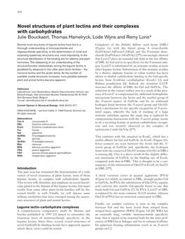 Novel Structures of Plant Lectins and Their Complexes with Carbohydrates Julie Bouckaert, Thomas Hamelryck, Lode Wyns and Remy Loris*