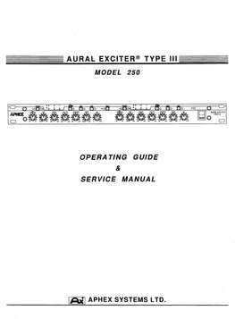 Aural Exciter Type III Model 250 Operator's Guide