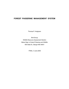 Forest Passerine Species Management System