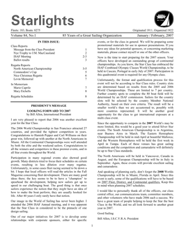 Starlights Fleets: 183, Boats: 8275 Originated 1911, Organized 1922 Volume 84, No.1 85 Years of a Great Sailing Organization January / February, 2007