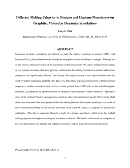 Different Melting Behavior in Pentane and Heptane Monolayers on Graphite; Molecular Dynamics Simulations