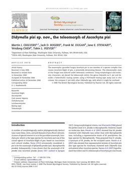 Didymella Pisi Sp. Nov., the Teleomorph of Ascochyta Pisi