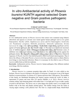 Phoenix Loureiroi KUNTH Against Selected Gram Negative and Gram Positive Pathogenic Bacteria