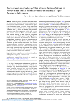 Conservation Status of the Dhole Cuon Alpinus in North-East India, with a Focus on Dampa Tiger Reserve, Mizoram