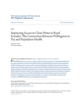 Improving Access to Clean Water in Rural Ecuador: the Onnecc Tion Between Willingness to Pay and Population Health Micalea Leaska SIT Graduate Institute