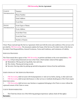 PBK Bartending​ Service Agreement Client Information Name(S)