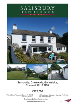 Sunnyside, Drakewalls, Gunnislake, Cornwall PL18 9EH. £275,000