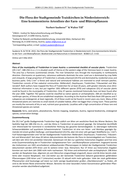 Die Flora Der Stadtgemeinde Traiskirchen in Niederösterreich: Eine Kommentierte Artenliste Der Farn‐ Und Blütenpflanzen