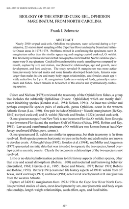 Biology of the Striped Cusk-Eel, Ophidion Marginatum, from North Carolina