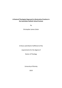 A Pastoral Theological Approach to Restorative Practices in the Australian Catholic School Context