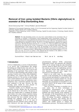 Vibrio Alginolyticus) in Seawater at Ship Dismantling Area
