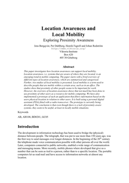 Location Awareness and Local Mobility