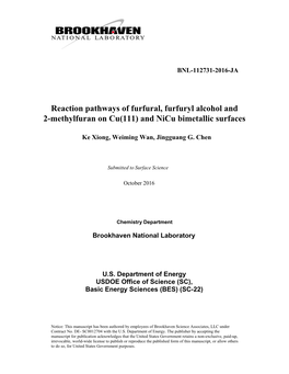 Reaction Pathways of Furfural, Furfuryl Alcohol and 2-Methylfuran on Cu(111) and Nicu Bimetallic Surfaces