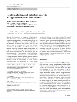 Isolation, Cloning, and Pathologic Analysis of Trypanosoma Evansi Field Isolates