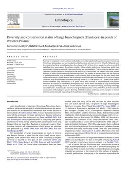 Diversity and Conservation Status of Large Branchiopods (Crustacea) in Ponds Of