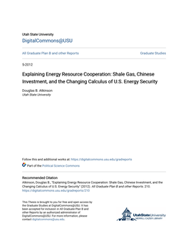 Explaining Energy Resource Cooperation: Shale Gas, Chinese Investment, and the Changing Calculus of U.S