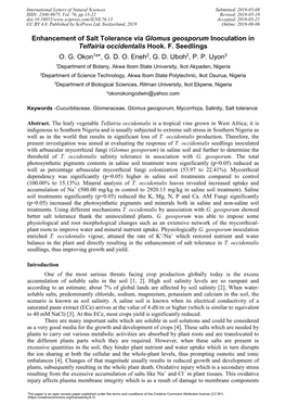 Enhancement of Salt Tolerance Via Glomus Geosporum Inoculation in Telfairia Occidentalis Hook