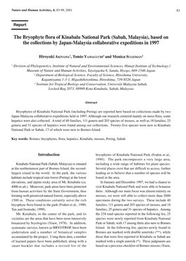 The Bryophyte Flora of Kinabalu National Park (Sabah, Malaysia), Based On