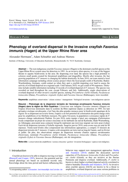 Phenology of Overland Dispersal in the Invasive Crayfish Faxonius Immunis