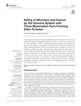 Killing of Microbes and Cancer by the Immune System with Three Mammalian Pore-Forming Killer Proteins