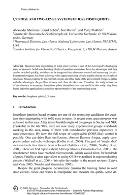 1/F Noise and Two-Level Systems in Josephson Qubits 11