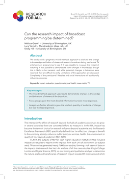 Can the Research Impact of Broadcast Programming Be Determined?’