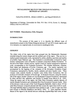 Metallogenic Belts in the Chilean Patagonia, Between 44° and 48°S